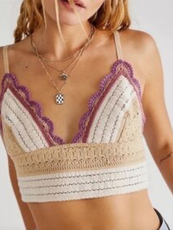 Intimately By Free People Tops - Crochet Lace-Trim Camisole Bralette in Cream and Purple